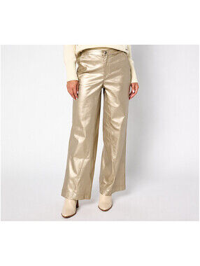 Peace Love World Black Label Relaxed Fit Metallic Jeans Brushed Gold, Petite 12